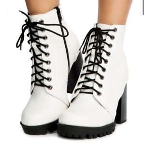 *New in Box* White Lace Up Platform Booties